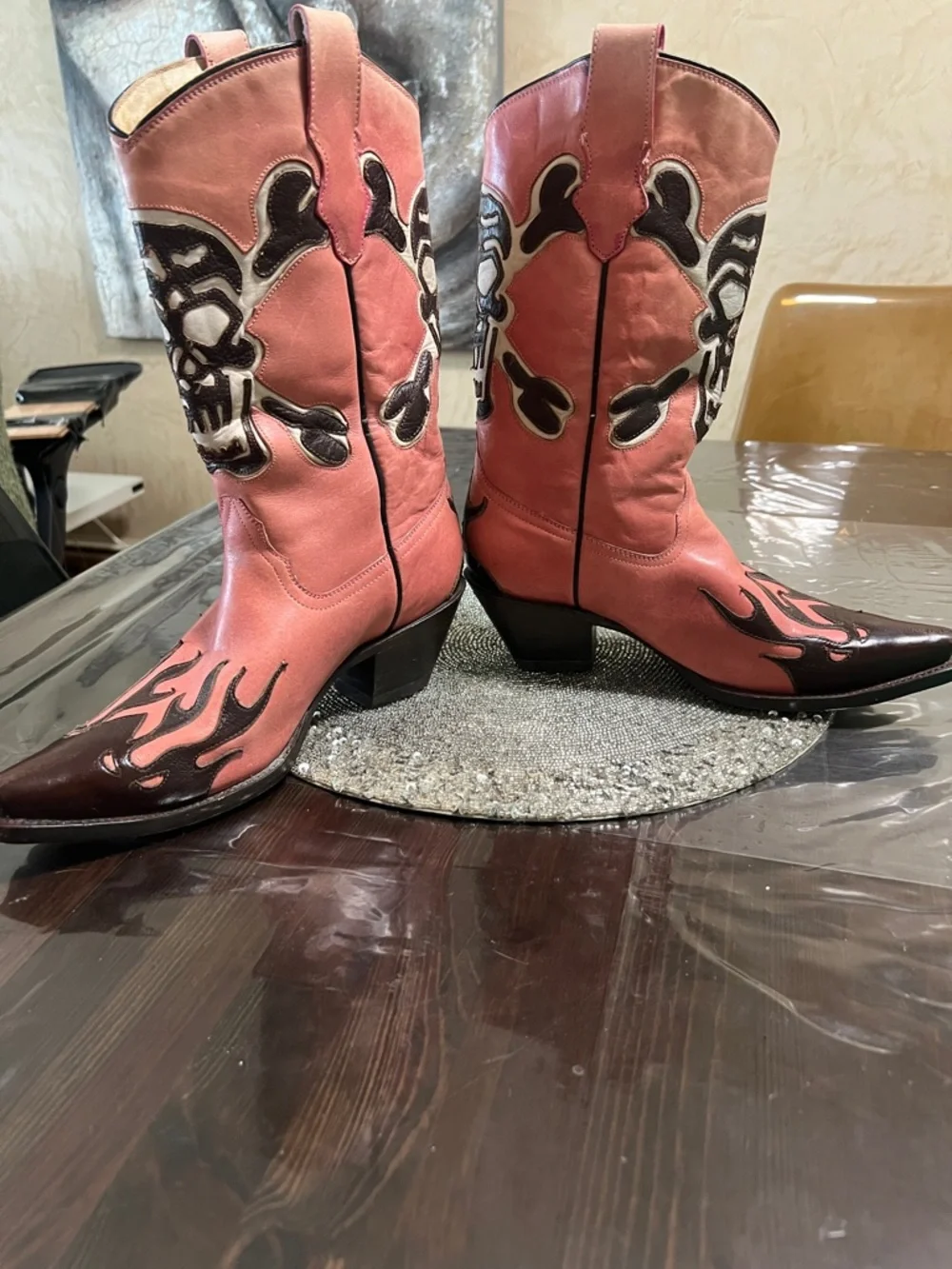 RARE CORRAL Ghost Rider Skull /Flames PINK Western Cowboy/girl boots - Picture 5 of 15